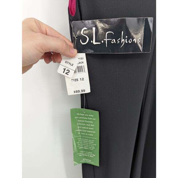 NEW S.L. Fashions Women’s 12 Black Midi Dress Pink Floral Embroidery NWT - Picture 5 of 5